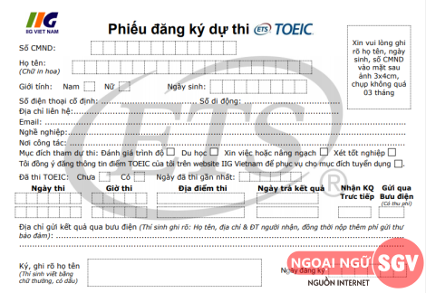 SGV, Cách điền phiếu đăng ký thi TOEIC