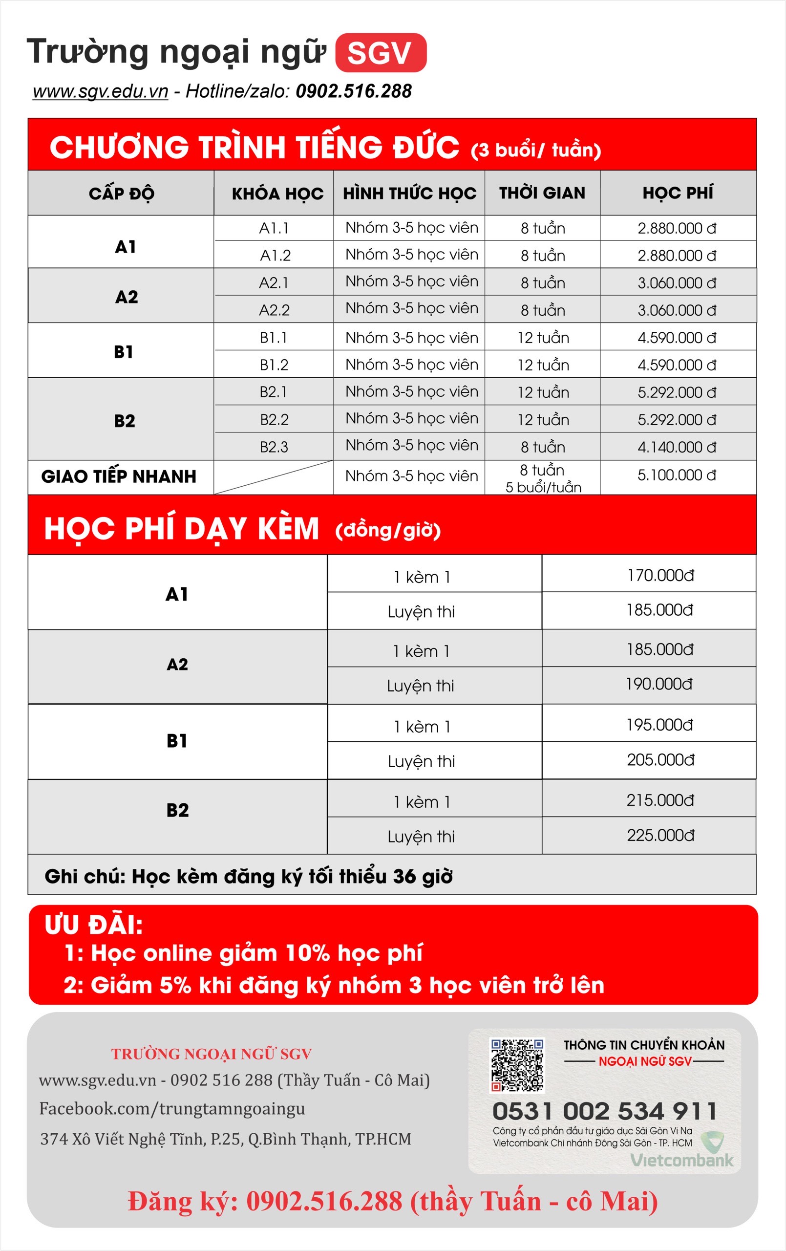 học phí tiếng đức sgv, giao tiếp sơ cấp, luyện a1, a2, b1, b2