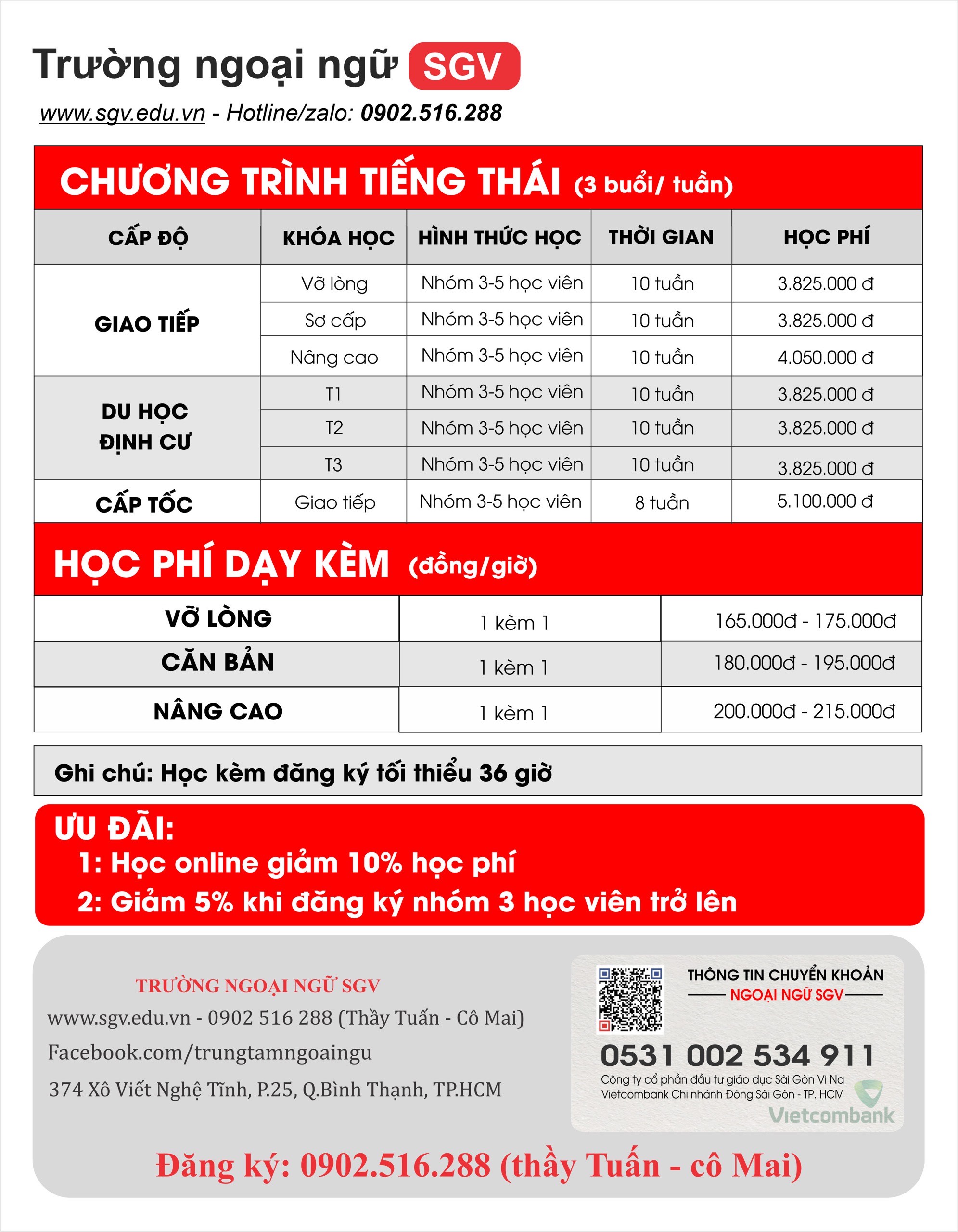 học phí tiếng thái sgv, học kèm tiếng thái