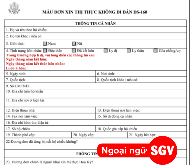 SGV, Kinh nghiệm điền đơn DS 160